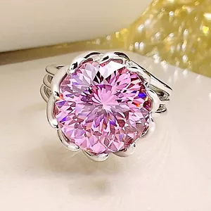 2.Ct Round 14k Pink Treated Diamond Lab Created White Gold Plated Huge Pink Ring - Picture 1 of 5