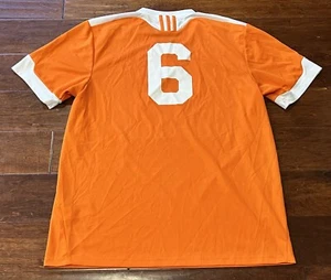 Adidas Orange White Striped Mens Large Goal Keeper #6 V Neck Soccer Jersey Shirt - Picture 1 of 14