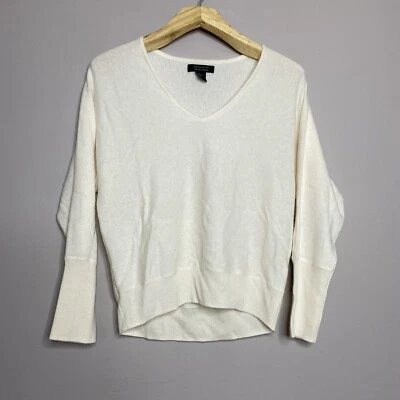 Suéter Pullover Ligero Tahari 2 Capas 100% Cachemira Marfil Crema Cuello en V Talla L Foto 1 de 4