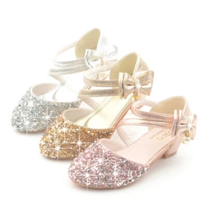 Festliche Kinder Mädchen Schuhe Absatz Glitzer Hochzeit Party Prinzessin Schuhe - Bild 1 von 30