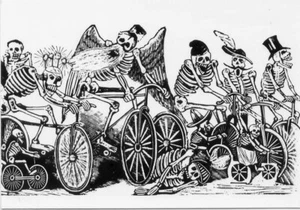 POSTADA Calaveras en Bicicletas/Día de Muertos Arte Mexicano POSTAL - Imagen 1 de 2