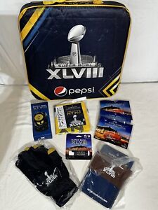 NFL 2014 Super Bowl 48 (XLVIII) Warm Welcome Seat Cushion Kit. Gloves, Radio,etc