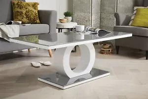 Giovani Modern Halo Grey White High Gloss And Glass Coffee Table - Picture 1 of 5