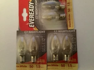 6 x EVEREADY E12 SPARE NIGHT LIGHT BULB 7W CES - 12mm thread 240V SCREW PYGMY - Picture 1 of 5