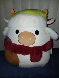 Squishmallows Ronnie Mütze & flauschiger Schal Weihnachten Kuh 14 Zoll Urlaub Plüsch Neu mit Etikett 2024 - Bild 1 von 12
