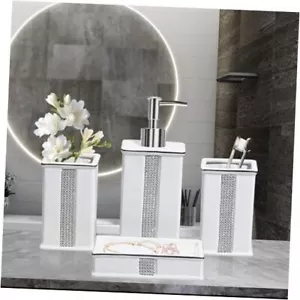 White Bathroom Accessories Set, 4 Pcs Soap and 4Pcs Bathroom Set Diamond White - Picture 1 of 8