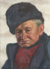 Wilhelm GDANIETZ (1893-1969) Alter Mann Mit Pelzmütze Portrait Ölgemälde c. 1920