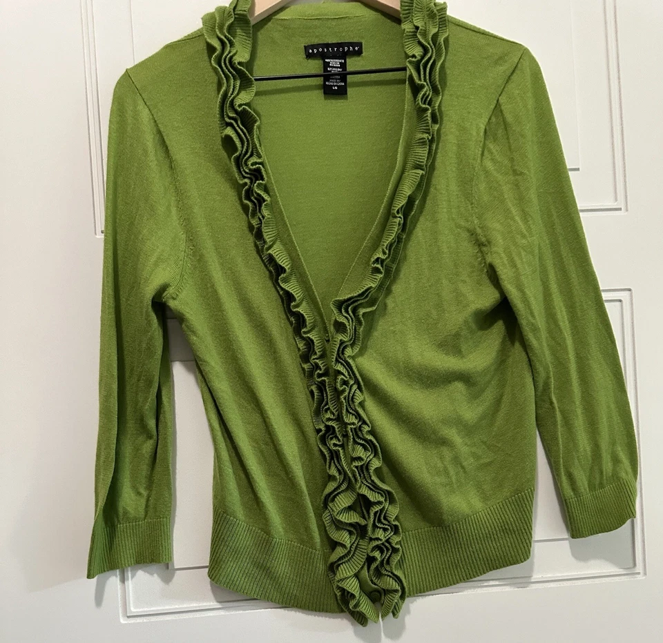 Cárdigan Apostrophe Verde Volantes Abotonado Cuello en V Para Mujer Grande Claro Foto 1 de 4