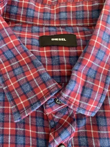 Diesel Cotton Red/Blue Plaid Long Sleeve Button Up Shirt Men's Size L - Picture 1 of 16