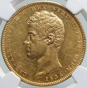1834 ITALY Italian States SARDINIA King CARLO ALBERTO Gold 100 Lire NGC i91585 - Picture 1 of 5