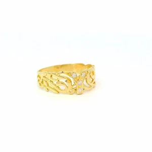 Damenring, Goldring mit Muster und Zirkonen Gelbgold 585 14 KT Größe 58 - Bild 1 von 4