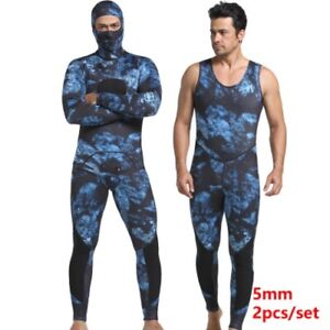 Wetsuit Men 5mm Neoprene Spearfishing Scuba Diving Suit Camouflage 2pcs KeepWarm
