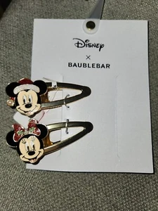NEW Disney x Baublebar Gold Enamel Mickey And Minnie Hair Clips Christmas Santa - Picture 1 of 1