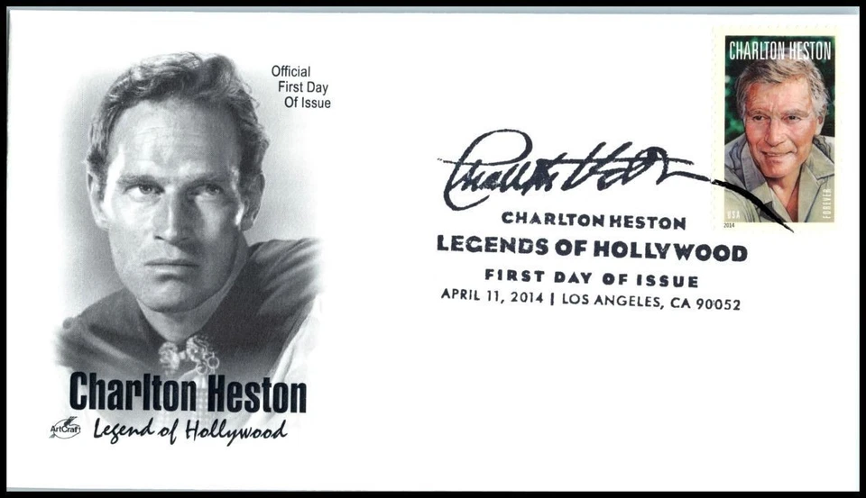 Charlton Heston Sc 4892 FDC ArtCraft 2014 actor leyenda del cine Ben-Hur Hollywood Foto 1 de 1