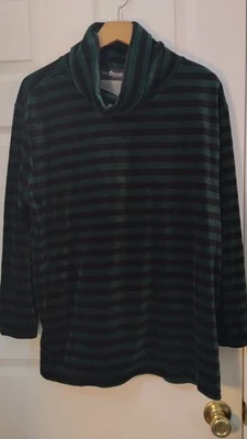 Suéter Sag Habor listrado verde/preto veludo gola alta novo com etiquetas, tamanho grande pequeno - Imagem 1 de 4