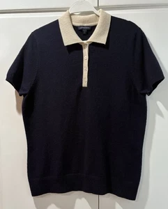 Land’s End Preppy Cashmere Top Short Sleeve L Navy/ Cream - Picture 1 of 7