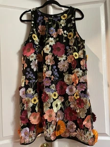 GiGIO USA Dress Womens Medium Black Floral Embroidered Sleeveless Shift Lined - Picture 1 of 13