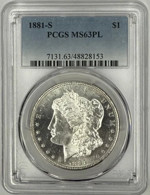Dólar de plata Morgan 1881 S $1 graduación profesional MS63 PL!!️ ¡¡PRUEBA COMO Y BLANCO EXPLOSIVO!!️ Foto 1 de 2