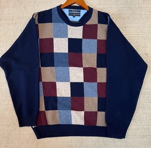 Tommy Hilfiger Golf Wollpullover Herren Large Blau Colorblock Vintage Retro Y2K - Bild 1 von 6