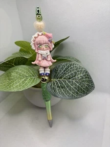 Cute Pink Girl Acrylic Charm PomPom Pen - Picture 1 of 3
