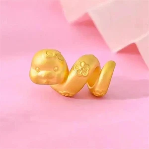 Pure 24k Yellow Gold Flower Zodiac Snake Pendant Bead Bracelet DIY 1.25-1.4g - Picture 1 of 10
