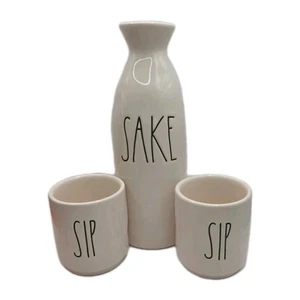 Rae Dunn SIP SIP SAKE 3-teiliges japanisches Keramik-Sake-Set Flachmann & 2 Tassen - Bild 1 von 4