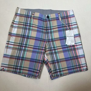 Tommy Bahama Shorts Mens 32 Plaid Golf Chino 5 Pocket Nylon Blend Golfer New - Picture 1 of 7