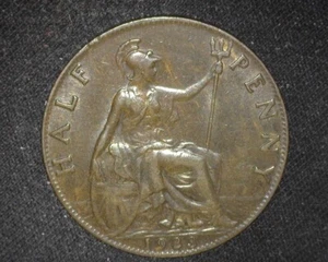 GREAT BRITAIN 1923 HALF-PENNY KM809 ABOUT UNCIRCULATED ~T23 - Picture 1 of 2