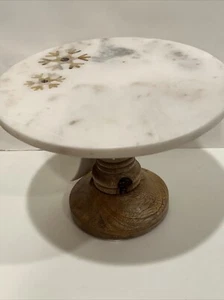 REISE UM DIE WELT VON ZU HAUSE 8" R MARMOR HOLZ KUCHENSTÄNDER MIT BLUMEN NEU - Bild 1 von 12