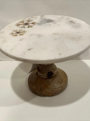VIAJE PELO MUNDO DE CASA 8” R SUPORTE PARA BOLO DE MADEIRA MÁRMORE COM FLORES NOVO - Imagem 1 de 4