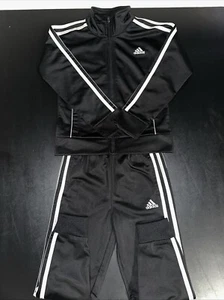 Black/Silver Adidas KIDS Size: 5 Track Suit Jacket + Sweatpants - Picture 1 of 20