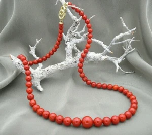 18Kt Yellow Gold Closure Mediterranean Red Coral Necklace - Picture 1 of 10