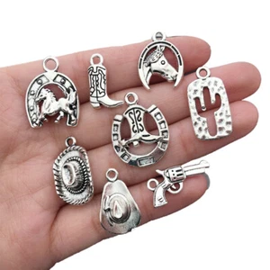 16x Mixed Tibetan Silver Western Cowboy Hat Cactus Crafts Charms - Picture 1 of 2