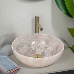 18" Runde Rosenquarz Stein Spüle Luxus Küche Arbeitsplatte Spüle & Bad Waschbecken - Bild 1 von 8