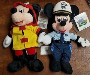 Vintage Disneyland Plush - Policeman and Fireman Mickey Mouse 9" Beanie Babies - Picture 1 of 4