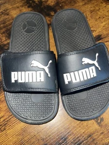 Puma Cool Cat Junior Freizeit Strand Slide Flip Flop schwarz mit weißem Logo Größe 2c - Bild 1 von 5