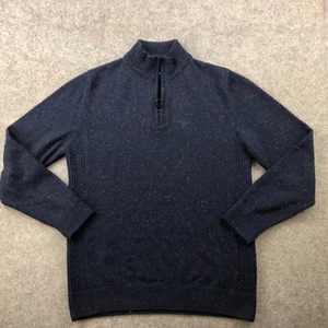 Barbour Sweater Mens Medium Blue Wool Blend 1/4 Zip Mock Neck Tisbury Knit - Picture 1 of 11