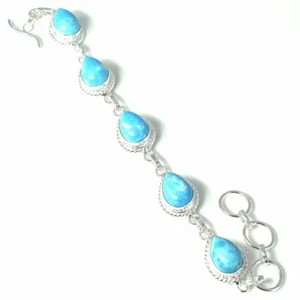 Caribbean Larimar Gemstone Handmade 925 Sterling Silver Jewelry Bracelet Sz 7-8" - Picture 1 of 1