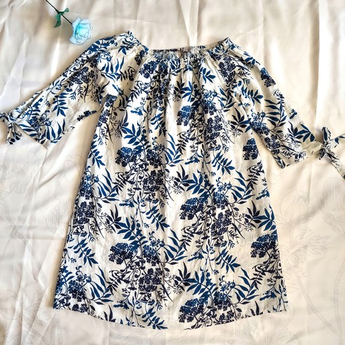 VALENTINO Valentina Naldi Abito Donna Grande 100% Lino Made In Italy Blu Navy Floreale