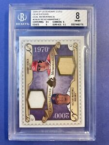 2009 SP Legendary Cuts Johnny Bench Victor Martinez Dual Game Used Jersey BGS 8