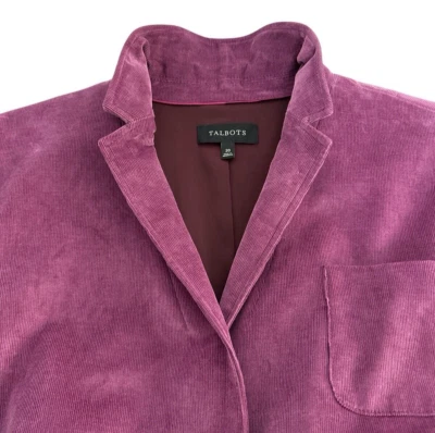 Blazer de pana para mujer Talbots, frente abierto de dos botones, púrpura crepuscular, talla 20 Foto 1 de 4