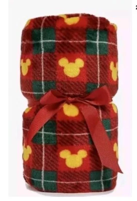 DISNEY MINNIE MOUSE SUPER SOFT TARTAN THROW BLANKET RED GREEN  - Image 1 of 3