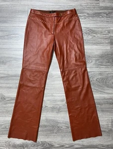 BCBG Vtg Rust Brown 100% Leather Trouser Pants Lace Up Stitch Western Boho sz 10 - Picture 1 of 19