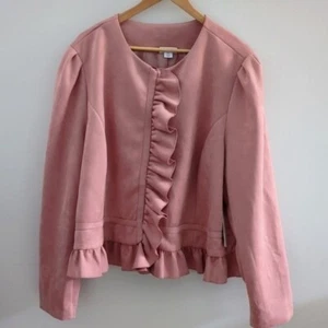 LIZ CLAIBORNE | Women's Desert Rose Faux Suede Ruffle Jacket - Picture 1 of 5