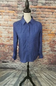 NUEVO SIN ETIQUETAS $98 J. Blusa Camisa Top Crew Para Mujer Azul Marino Lunares Abotonada SEDA Talla 0 - Imagen 1 de 5