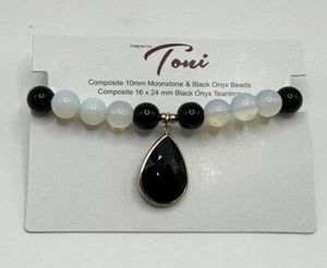 Toni Moonstone Bracciale Elastico Vuoto Onice Benessere Positivo & Intuizione - Foto 1 di 2