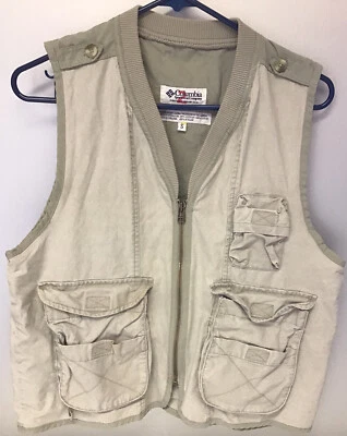 Columbia Khaki Fishing Vest Size Small Cotton Excellent Condition  - Image 1 of 4