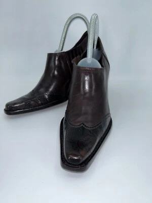 Botín Antonio Melani Marrón Cuero Tooled Tacón Apilado Superior Talla 8.5B Foto 1 de 4