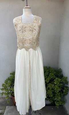Vtg Beige Pant Jumpsuit Gauze Lace Sz S Linda Palau mexico  - Image 1 of 4