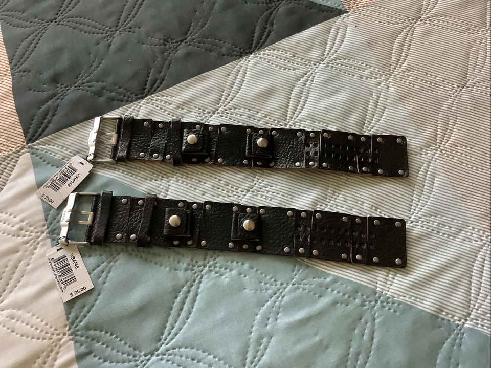 Подлинные черные кожаные ремешки Fossil шириной 1-1/2 дюйма из натуральной кожи новые 20 мм Lug💥 - Изображение 1 из 1